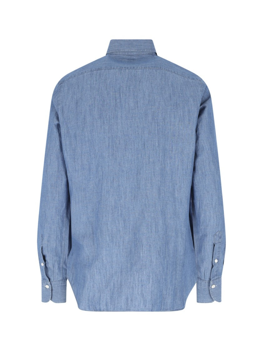 Finamore Light Blue Zurigo Cotton Linen Shirt