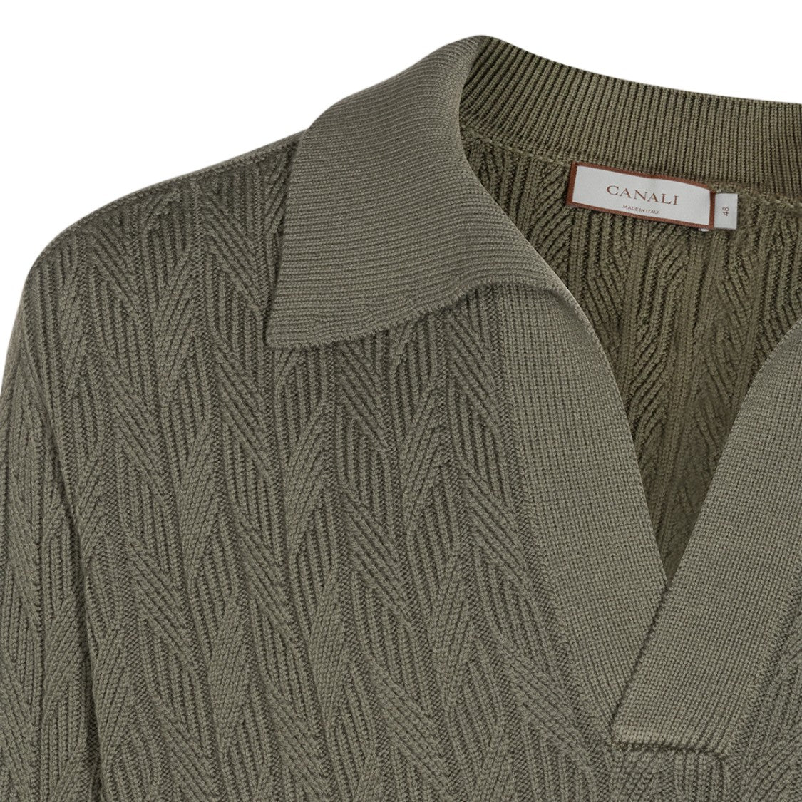 Canali Textured Knit Sweater With Open Collar And V-Neckline