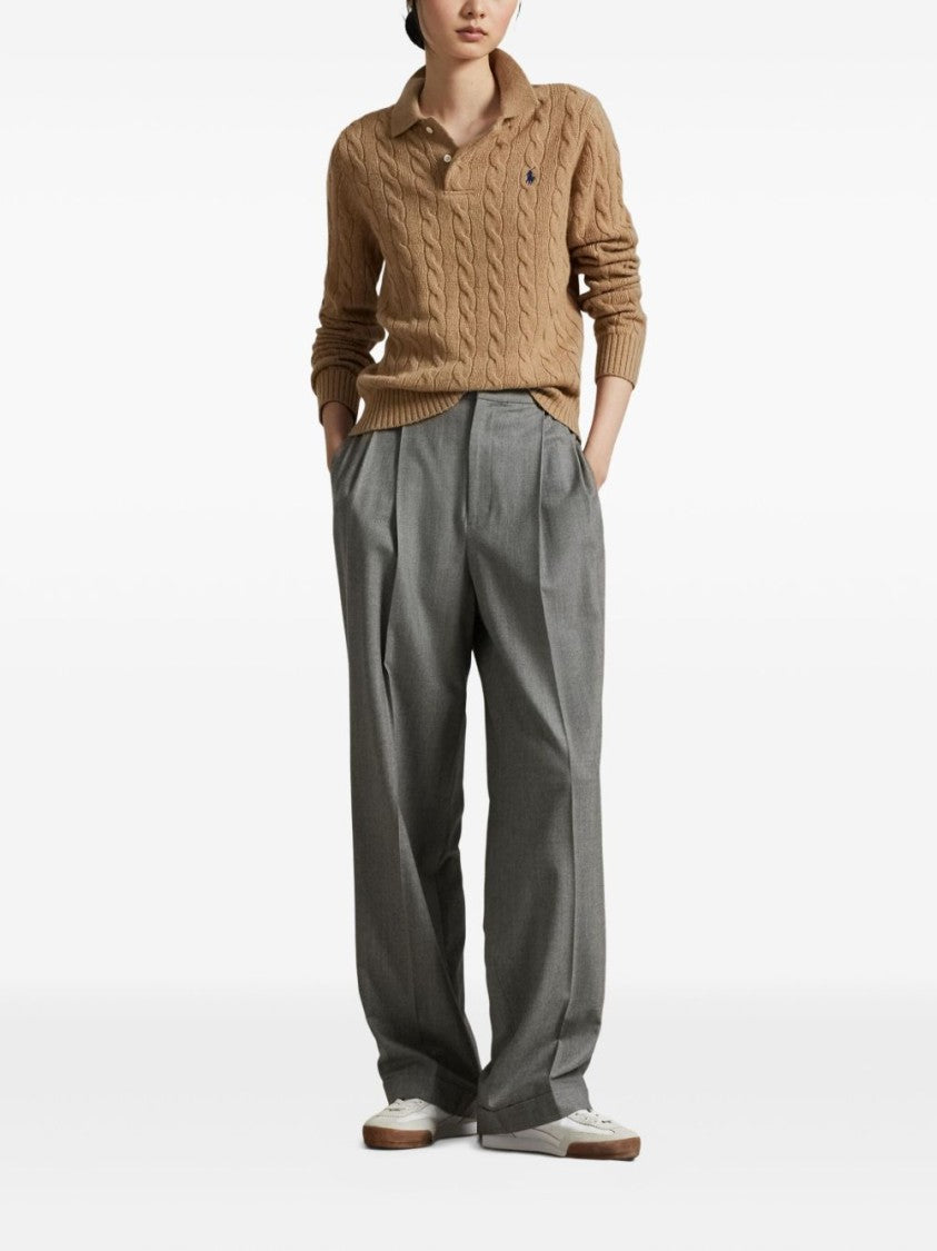 Polo Ralph Lauren Cable Knit Camel Sweater With Polo Collar