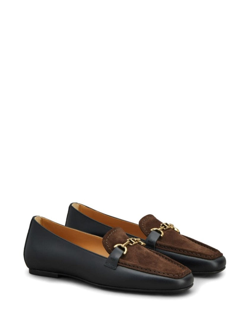 Tod's Black Leather Loafers With Suede Accent