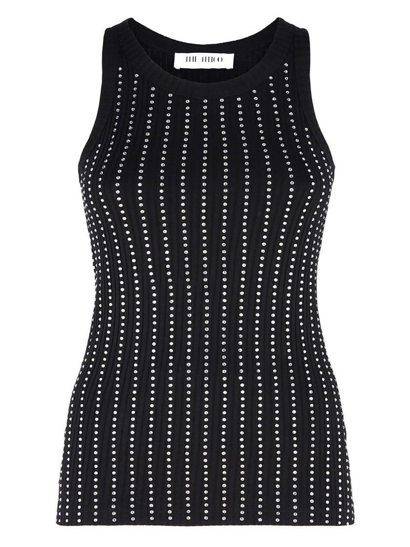 The Attico Black Macro Rib Tank With Thermostrass Embellishments
