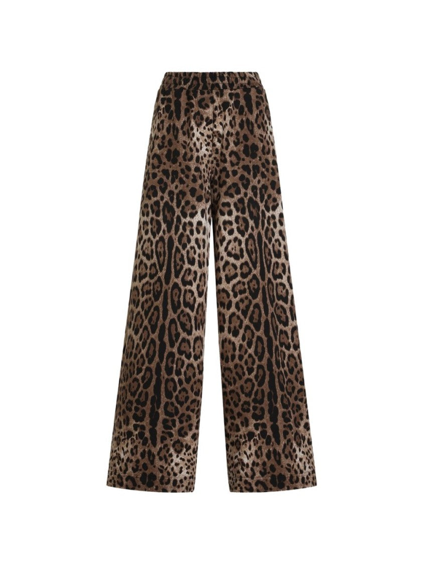 Dolce & Gabbana Multicolor Wide-Leg Leopard Print Pants