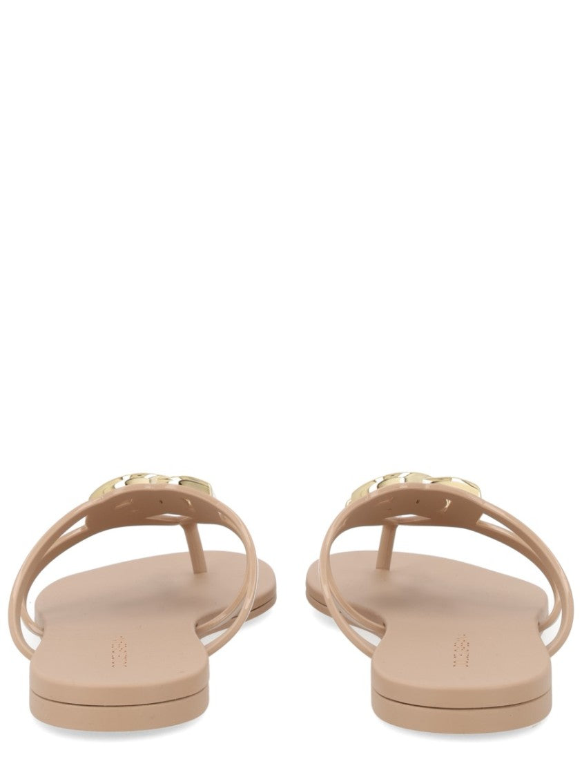 Dolce & Gabbana Neutrals Metallic Logo Dual Thin Straps Sandals