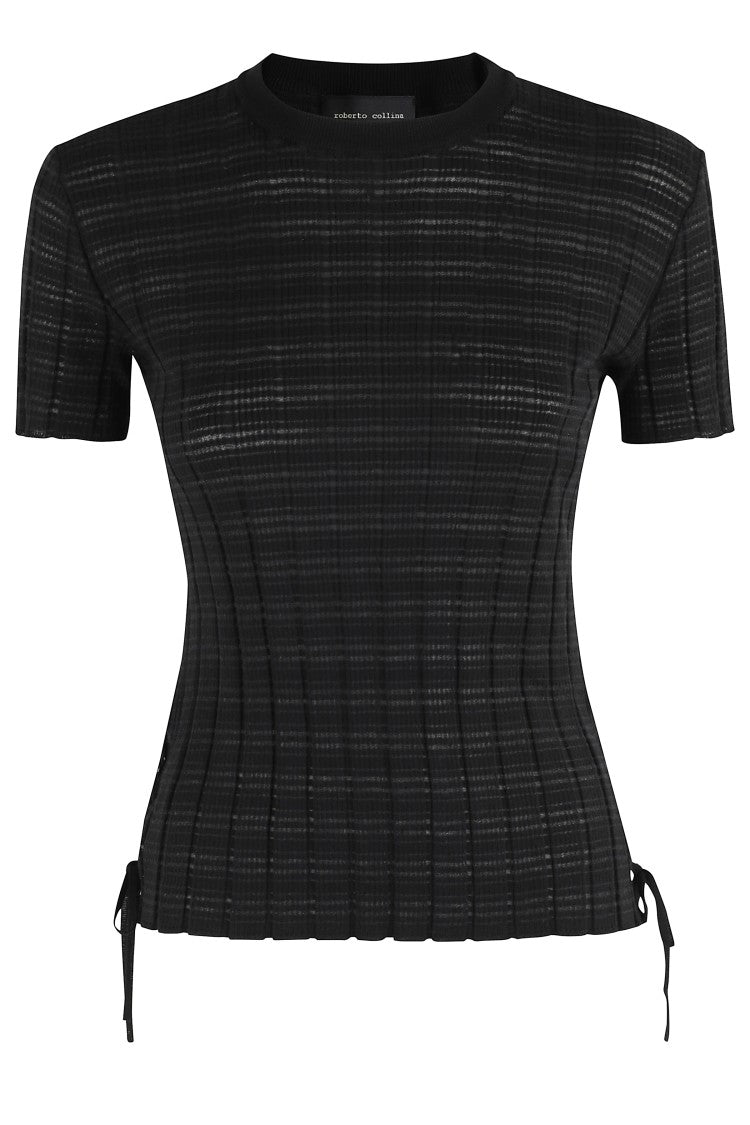 Roberto Collina Fitted Black T-Shirt With Adjustable Hem Ties