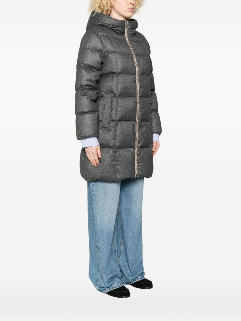 Peserico Mid-Length Gray Padded Jacket With Hood