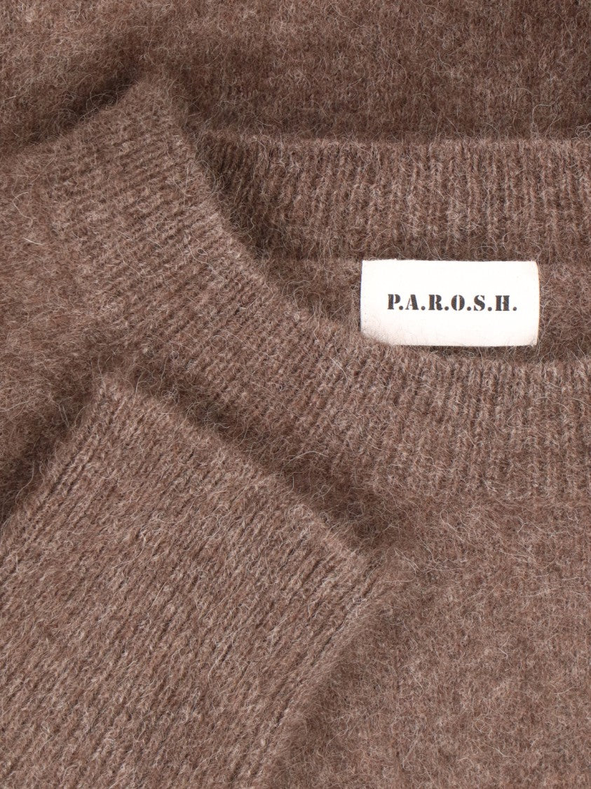 Parosh Relaxed Fit Brown Sweater With Ribbed Details