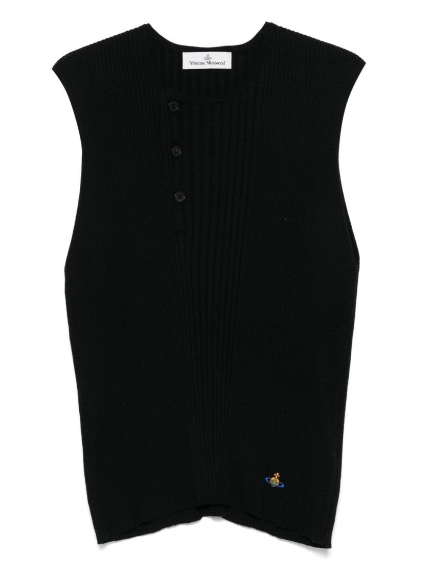 Vivienne Westwood Black Ribbed Sleeveless Button Knit Sweater