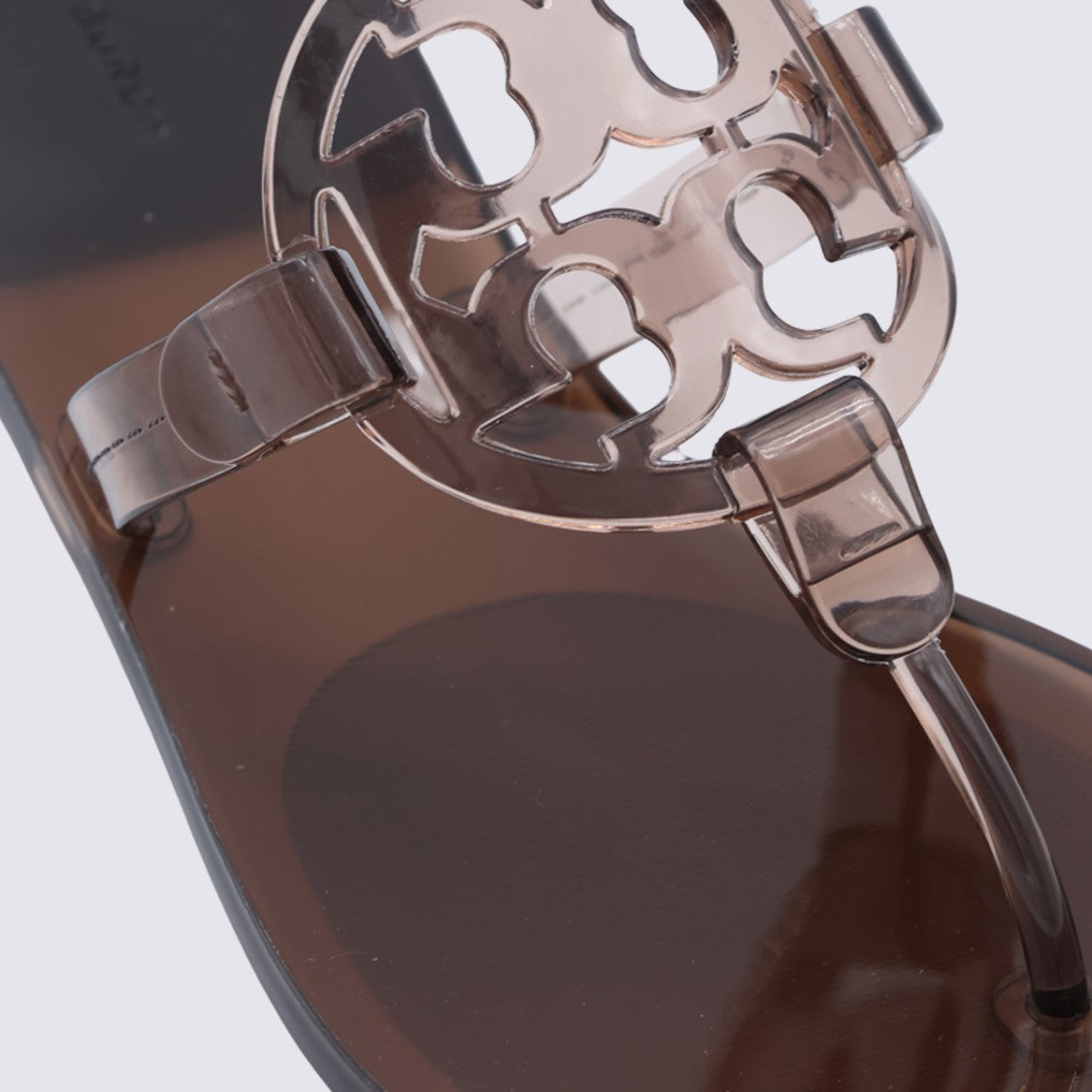 Tory Burch Transparent Brown Flat Sandals With Logo Cut-Out Detail