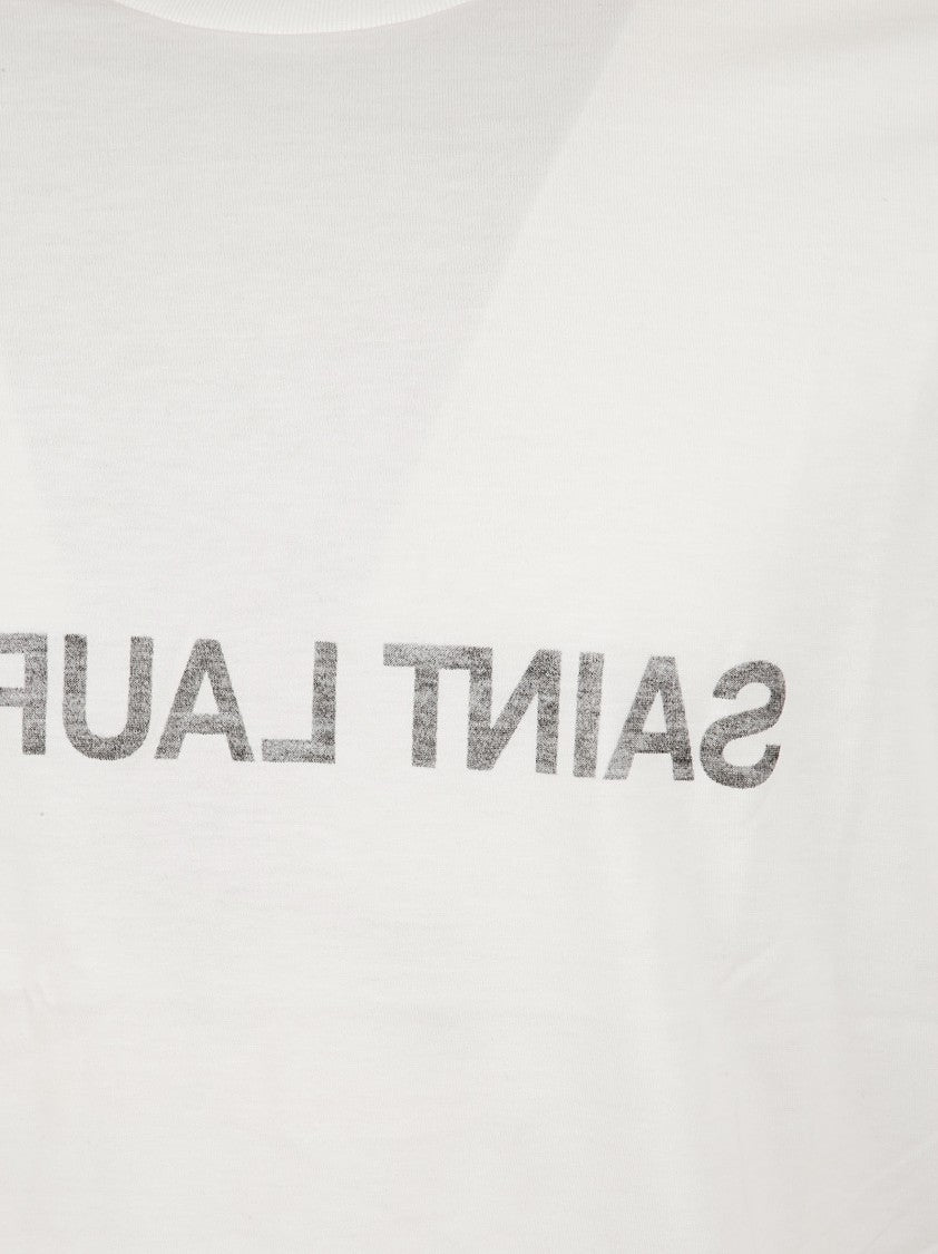 Saint Laurent Ivory Cotton Jersey T-Shirt With Raw-Edge Detail