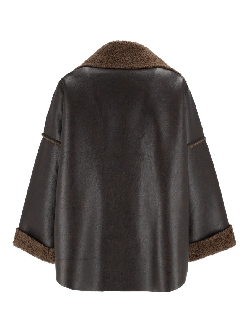 Eleh Brown Boxy Shearling Accents Short Coat