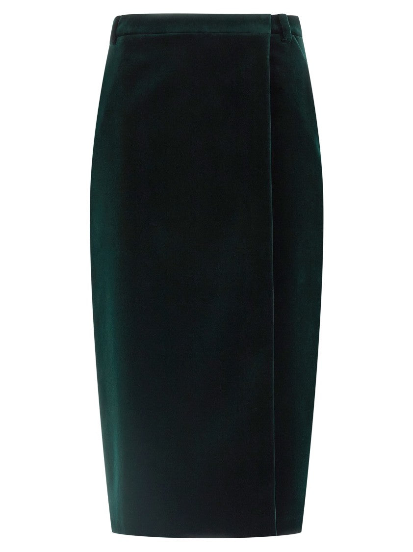 Saint Laurent Wallet-Style Cotton Velvet Midi Skirt With Silk Lining