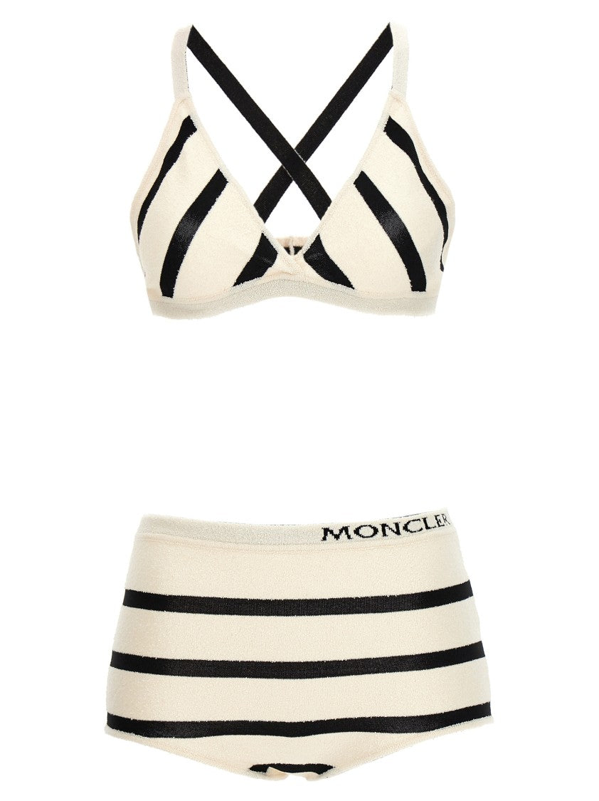 Moncler Bouclé Striped Triangle Bikini With High-Waisted Design
