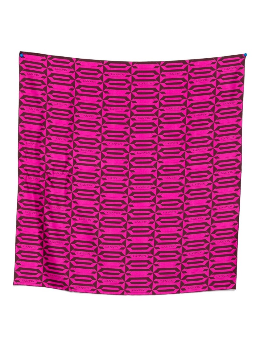 Lanvin Pink Geometric Repeating Motif Silk Scarf