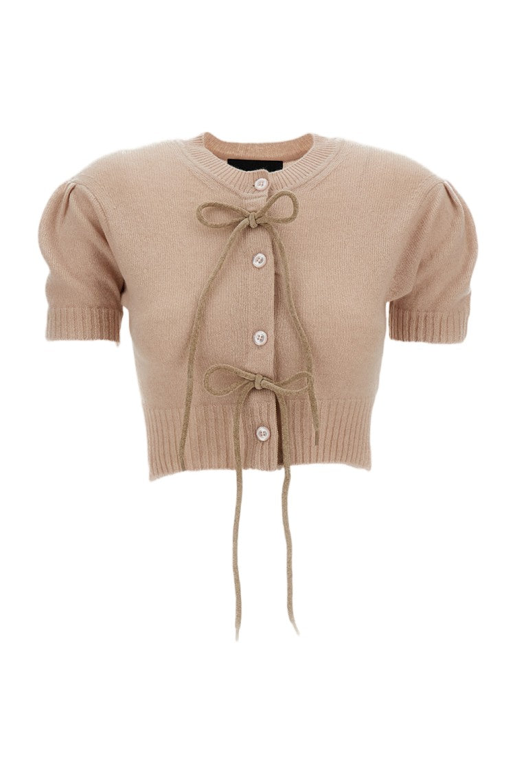 Simone Rocha Cropped Cashmere Cardigan With Chenille Bow Accents