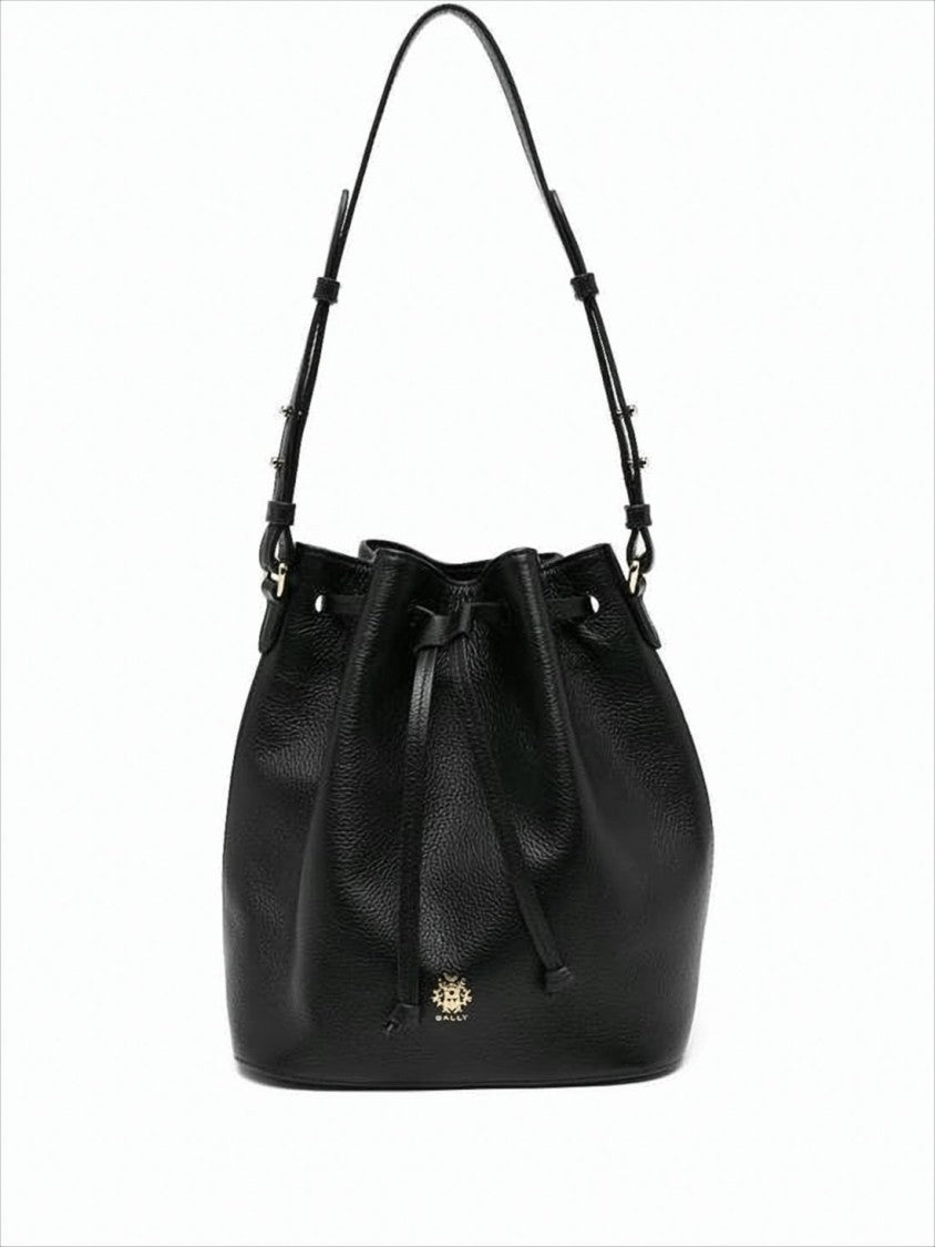 Bally Structured Black Cowhide Tote Bag With Drawstring Closure