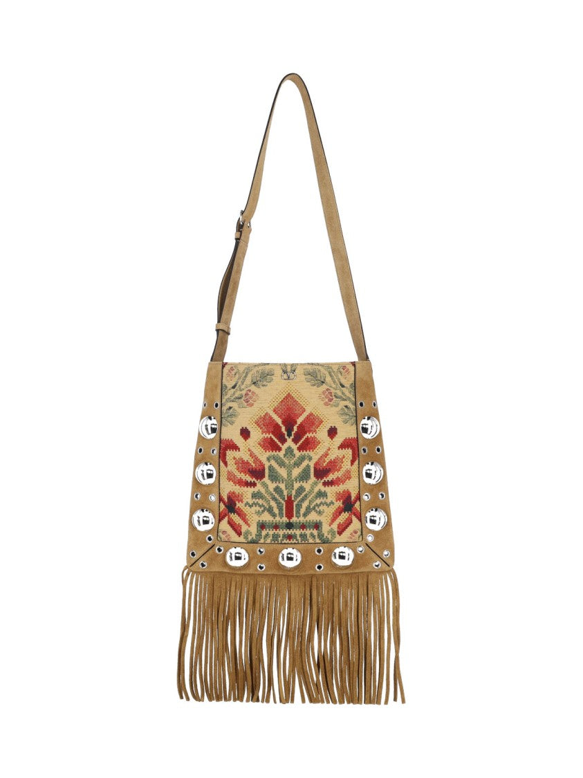 Valentino Garavani Floral Jacquard Shoulder Bag With Suede Accents