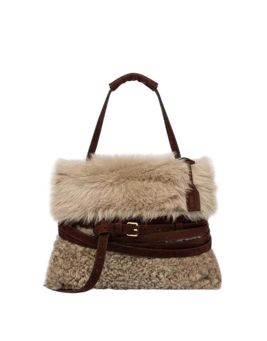 Moschino Curly Shearling Flap Shoulder Bag