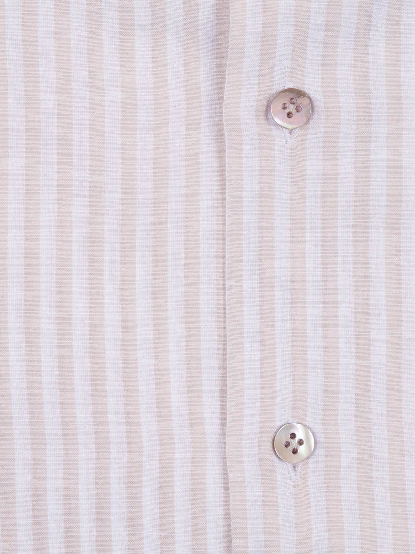 Mazzarelli Camicie Beige Striped Linen Cotton Shirt