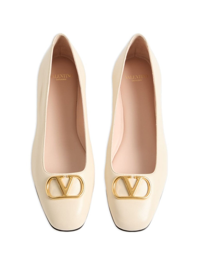 Valentino Garavani Cream Pointed Toe Leather Logo Flats