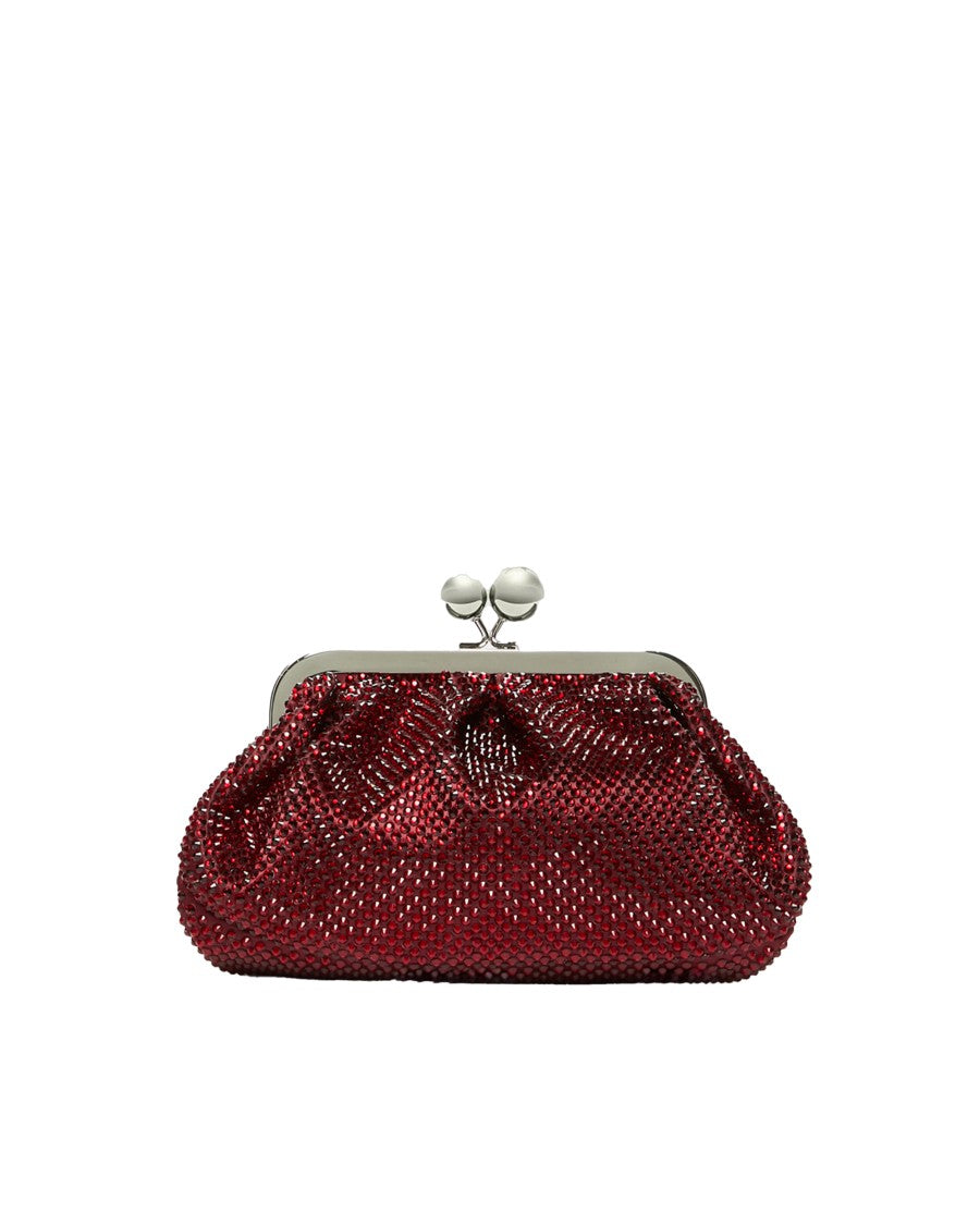 Max Mara Small Pasticcino Bag In Black Satin And Rhinestones In Red