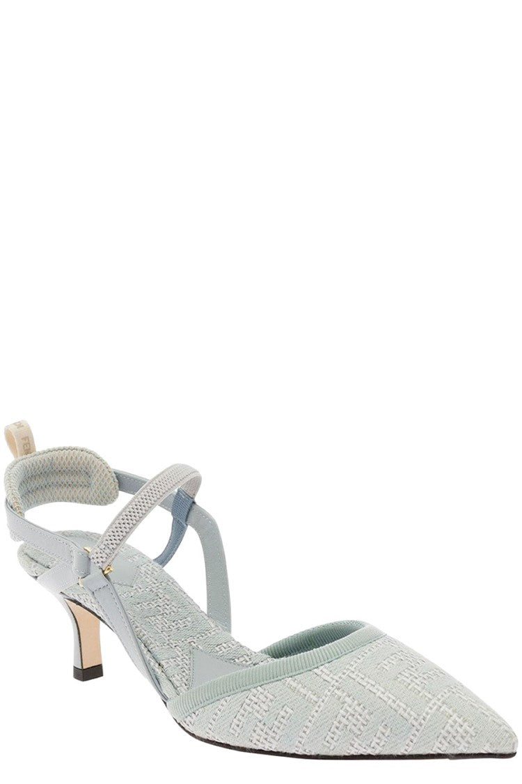 Fendi Sky Blue Fabric Jacquard Slingback Sandal