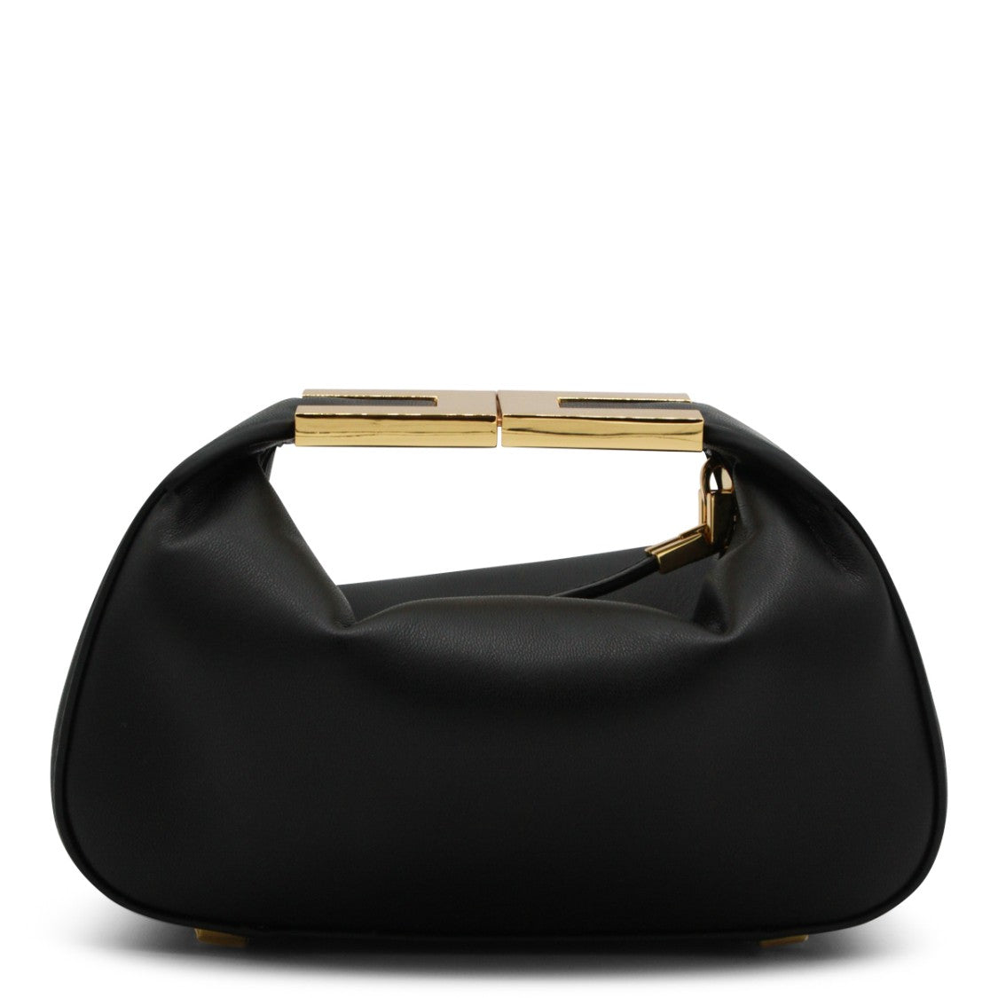 Elisabetta Franchi Black Hobo Clutch With Iconic Gold Hardware