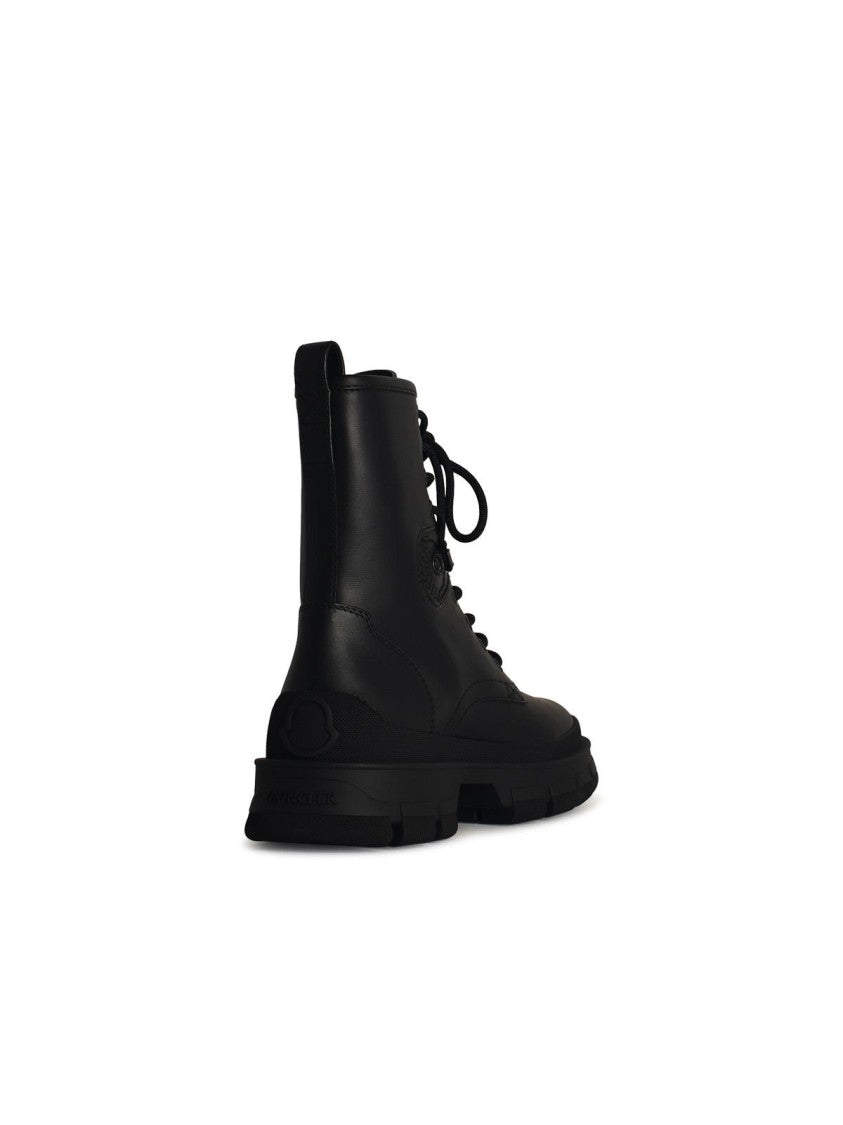 Moncler Hevea' Black Matte Leather Ankle Boots