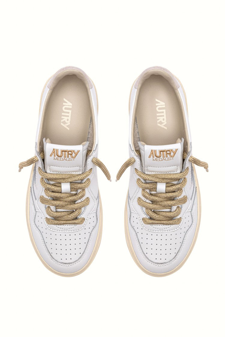 Autry White Medalist Gold Lace Leather Sneakers