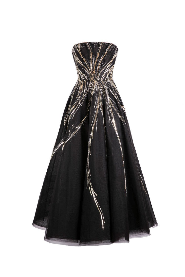 Saiid Kobeisy Midi Beaded Tulle Dress