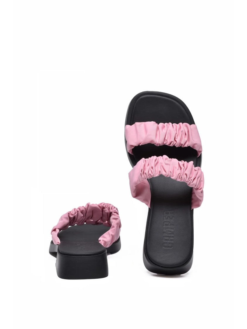 Camper Dana Pink Ruched Strap Rubber Mule Sandals