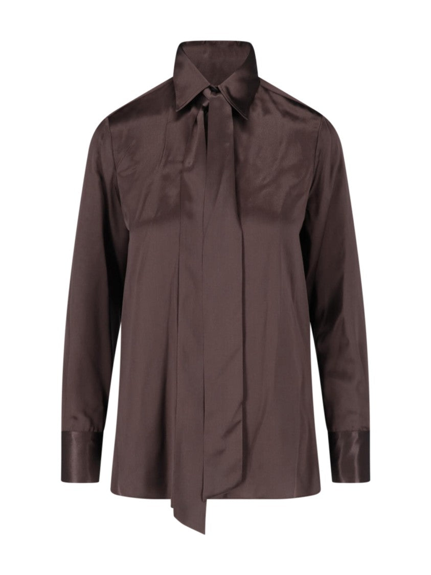 Kiton Brown Ribbon Detail Silk Blouse