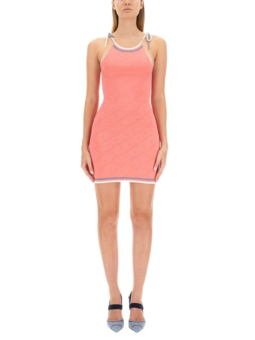 Fendi Textured Mini Dress With Adjustable Straps And Subtle Hemline