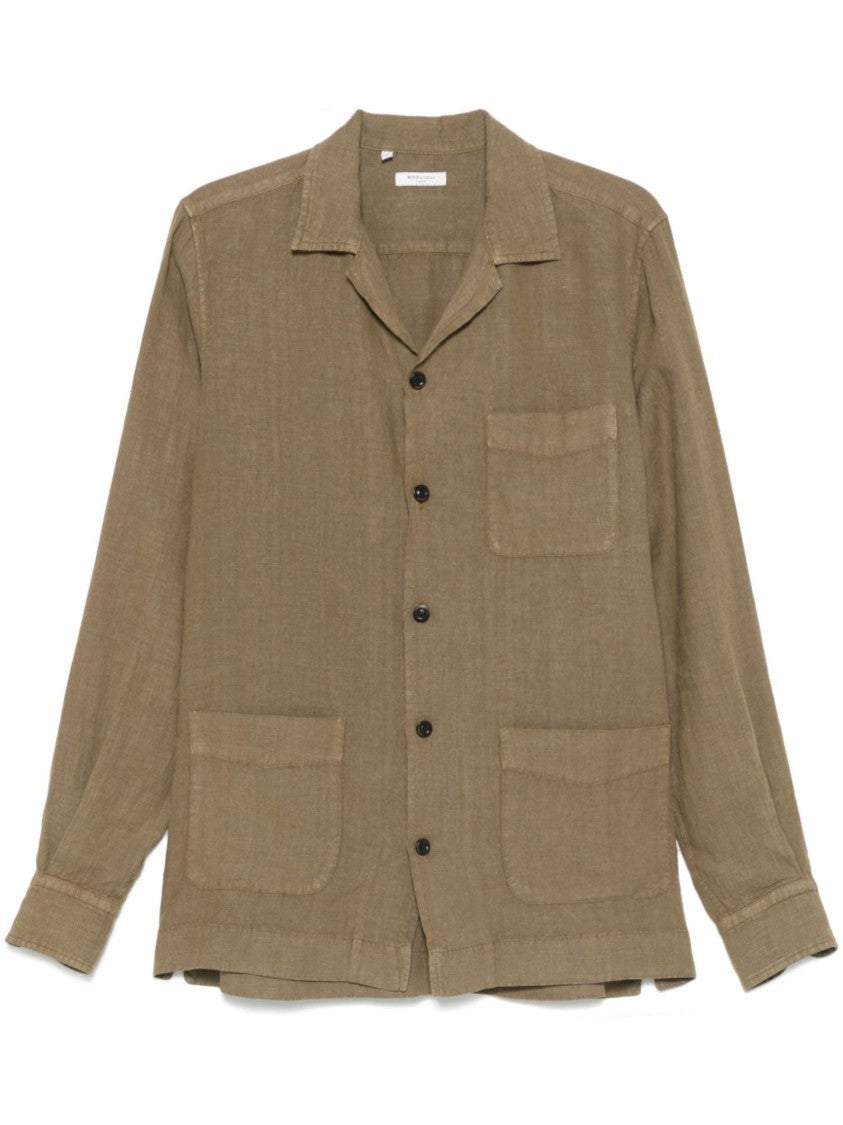 Boglioli Relaxed Fit Brown Linen Shirt