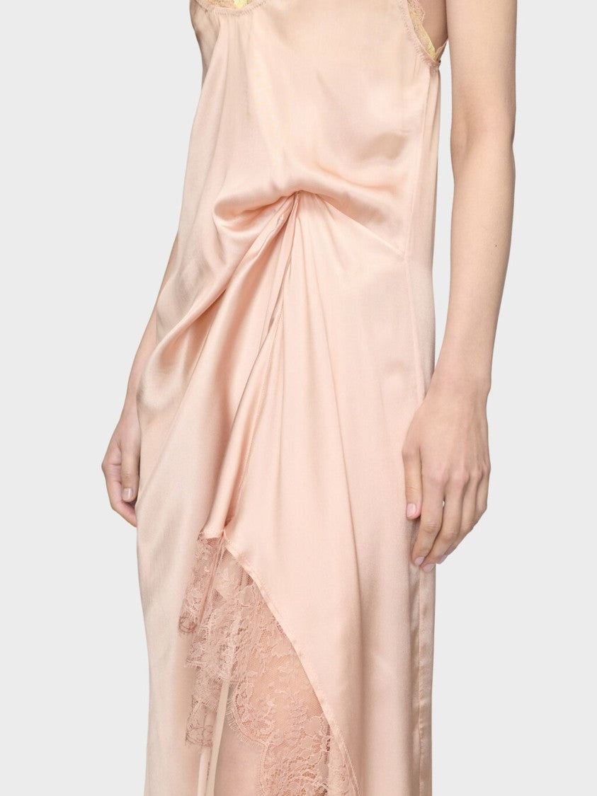 Maison Margiela Pink Lace Trim Silk Satin Midi Dress