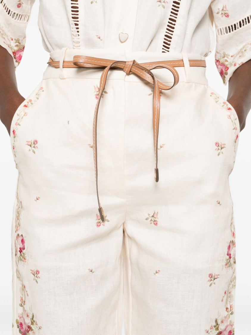 Zimmermann Relaxed Fit Wide-Leg Linen Trousers With Embroidered Detailing