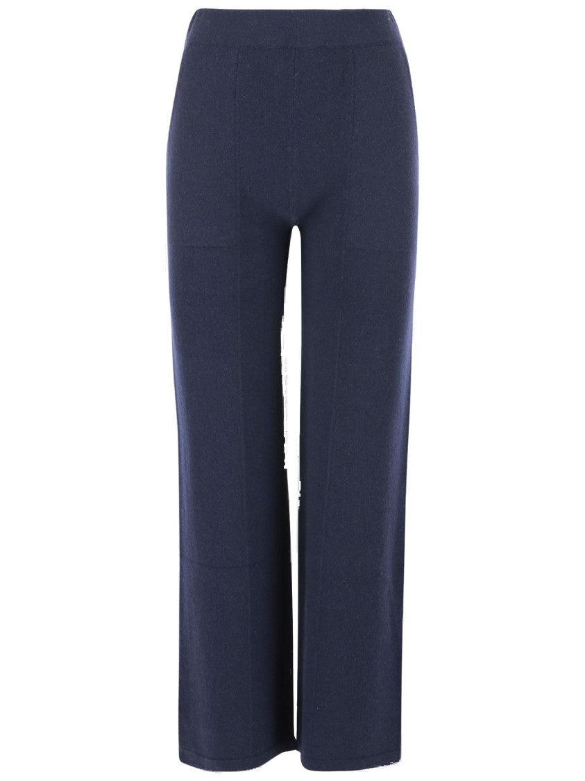Bruno Manetti Navy Blue Cashmere Pants With Elasticized Waist