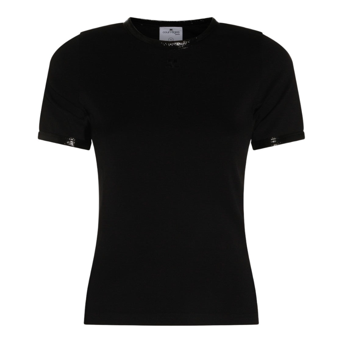 Courrèges Short-Sleeve Black T-Shirt With Glossy Trim Details