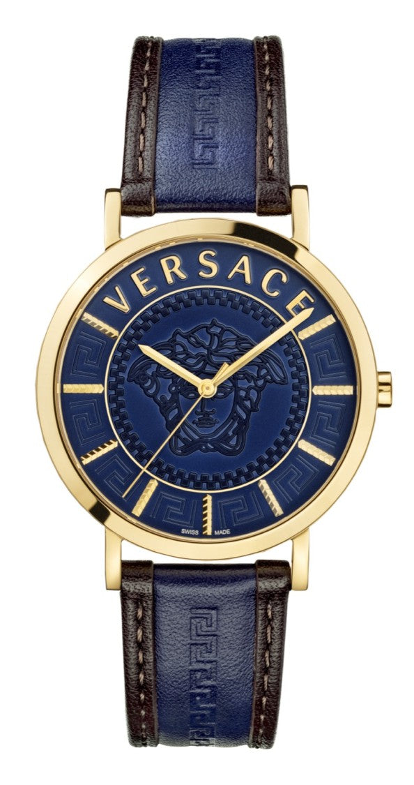 Versace 40Mm Quartz Analog Watch With Gold-Tone Case And Calf Leather Strap