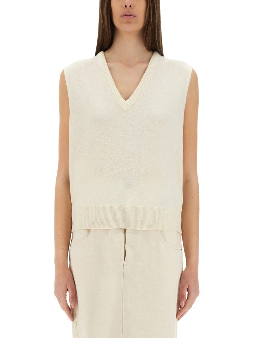 Maison Margiela V-Neck Virgin Wool Vest With Ribbed Hem