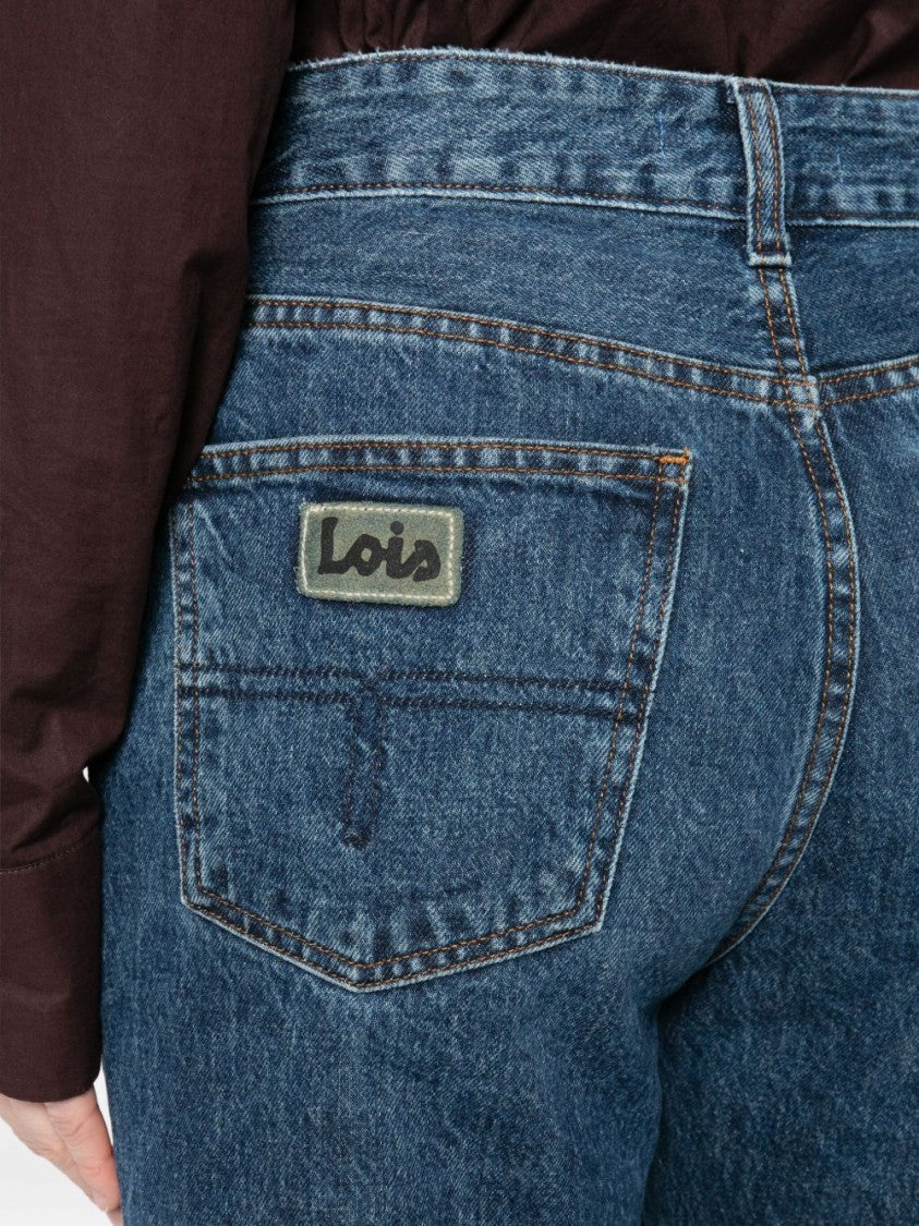 Iois Classic Straight-Leg Blue Jeans With Mid-Rise Waist