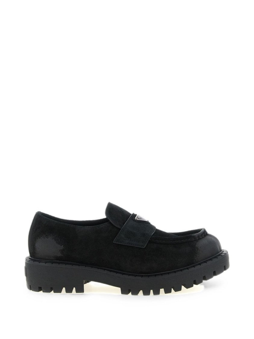 Prada Black Suede Leather Toe Cap Flats