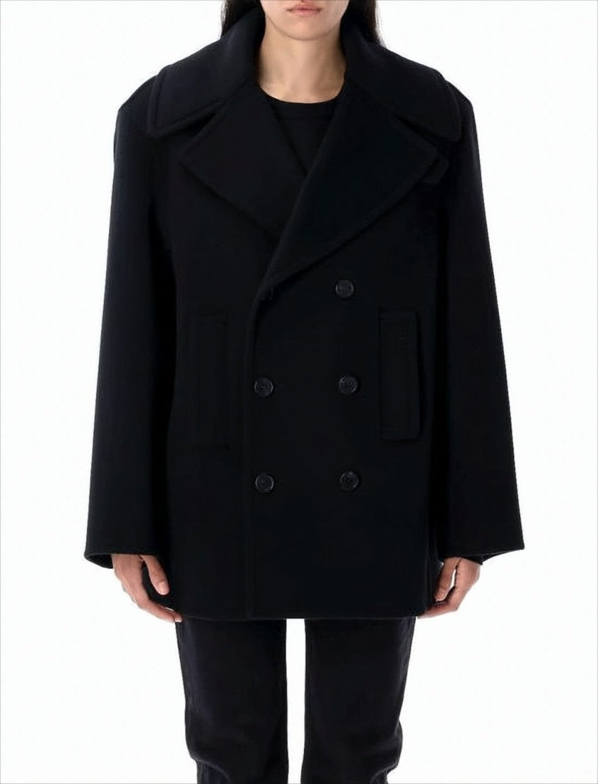 Saint Laurent Double-Breasted Wool Coat With Wide Lapel