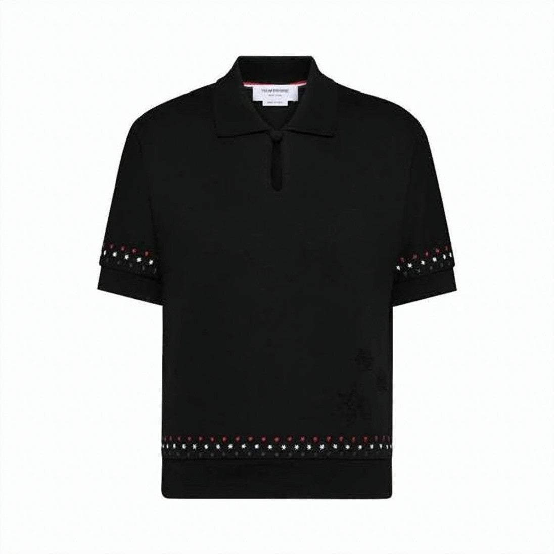 Thom Browne Short-Sleeved Knit Top With Classic Collar