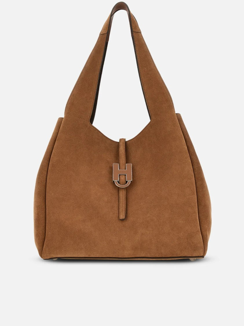Hogan Warm Brown Suede H-Clasp Tote Bag