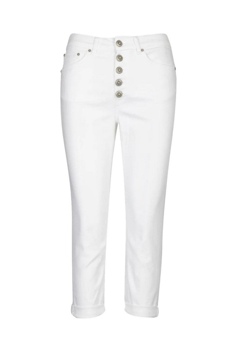 Dondup Cropped White High-Rise Button Fly Jeans