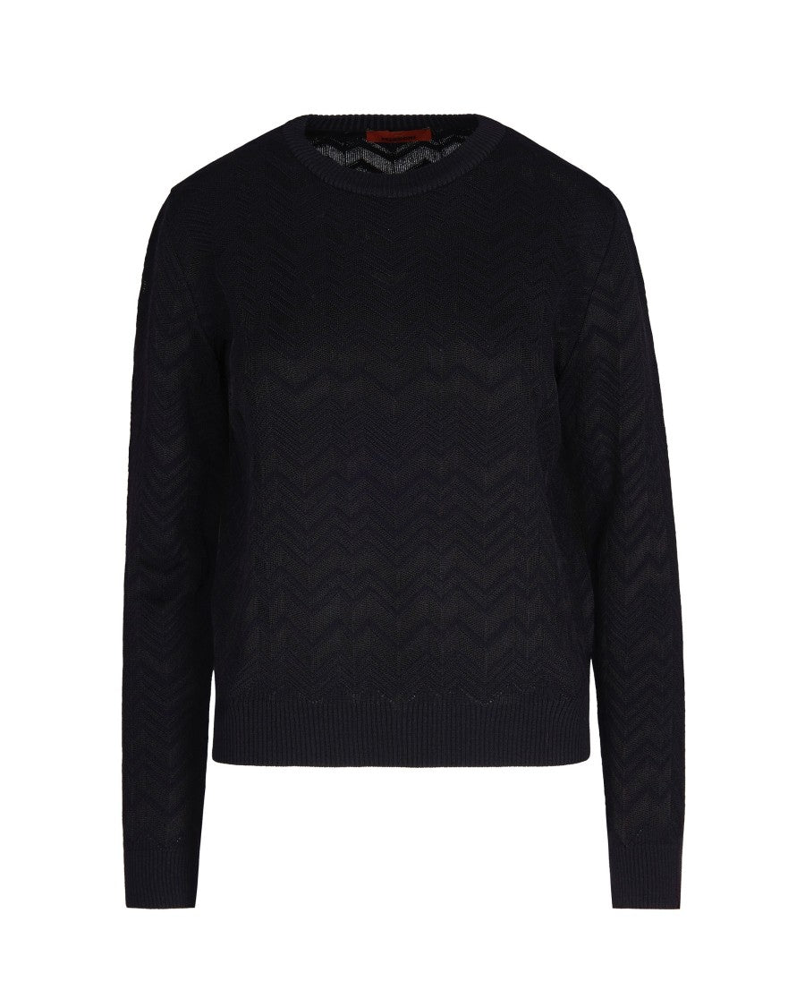 Missoni Long-Sleeved Crew Neck Sweater With Chevron Knit Pattern