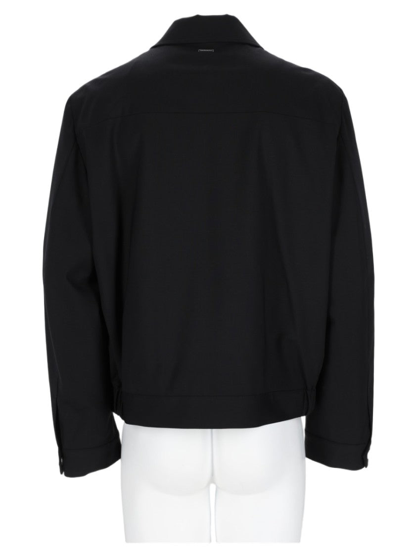 Dsquared2 Black Textured Plaid Front Zip Virgin Wool-Blend Jacket
