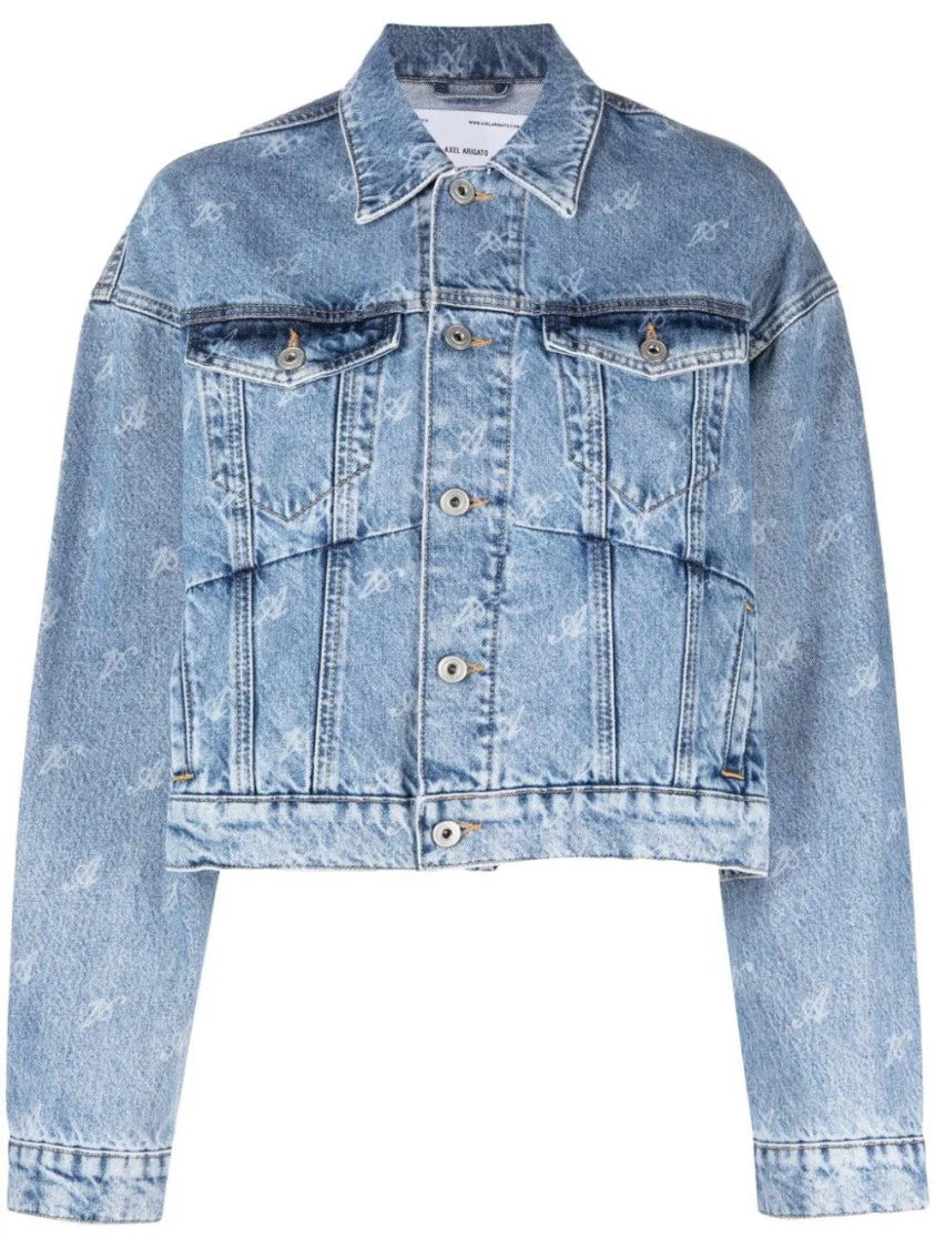 Axel Arigato Blue Signature Rome Denim Cropped Logo Bomber Jacket