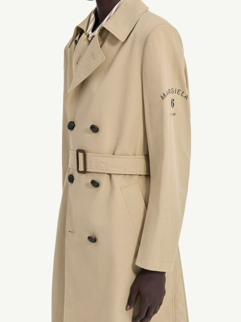 Mm6 By Maison Margiela Beige Belted Waist Cotton Trench Coat