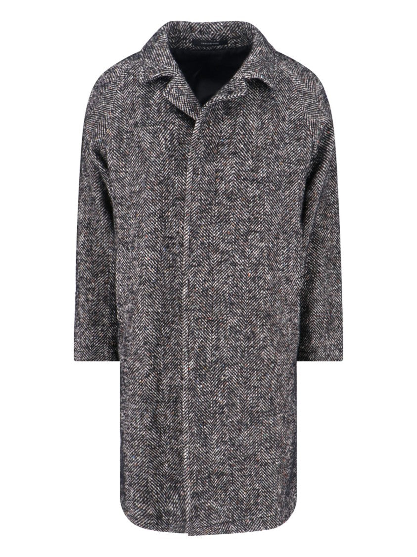 Tagliatore Multicolour Herringbone Coat With Structured Collar And Belted Waist
